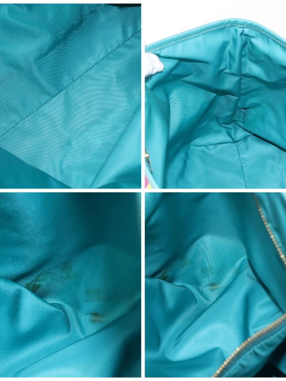 PRADA Tote Bag Nylon Leather Turquoise Blue Gold Auth 147406 - Picture 15 of 16